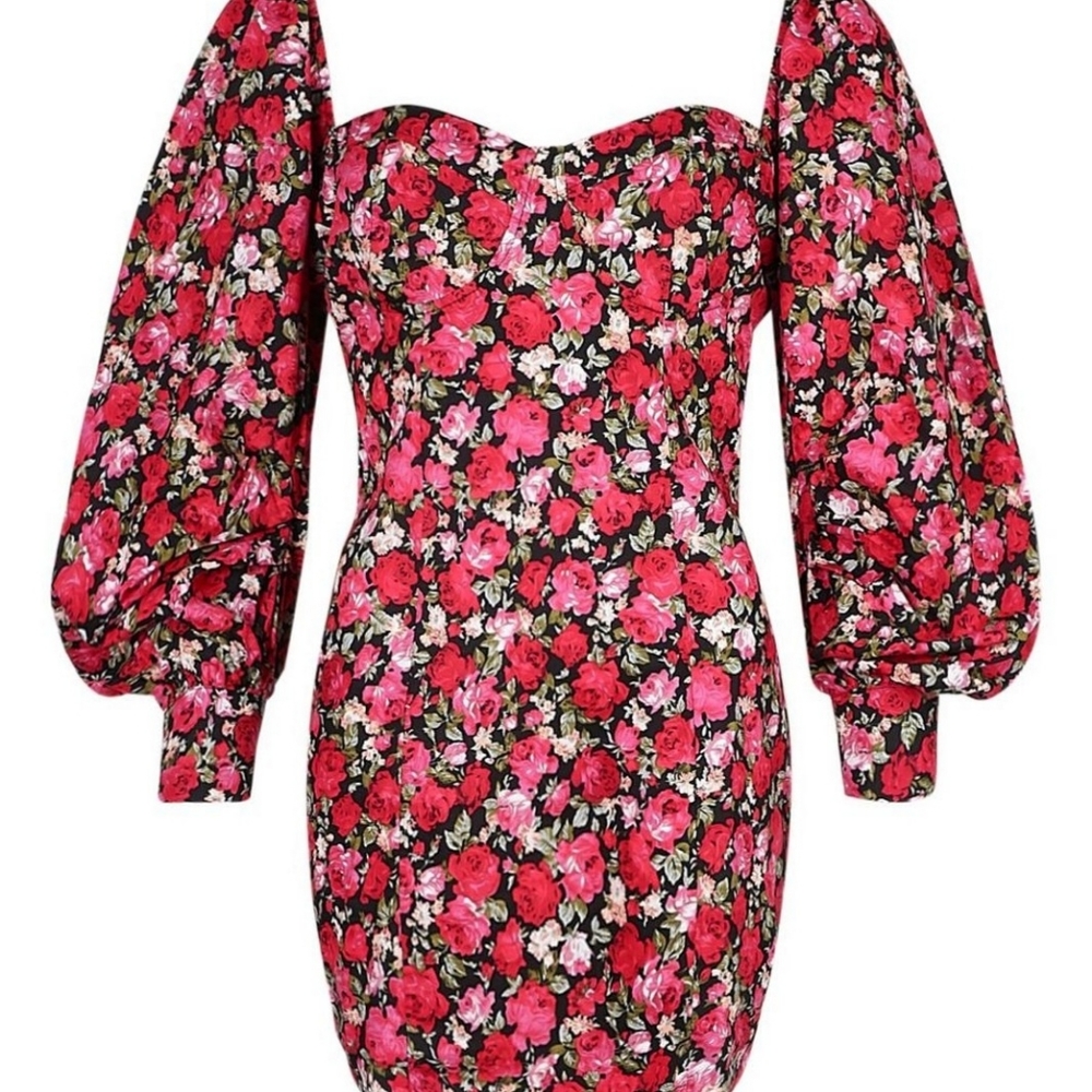 Boohoo Petite Corset Style Puff Sleeve Mini Dress Size 2 - Picture 4 of 11